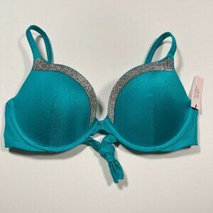 Victoria Secret 34DDD VERY SEXY Push Up Bikini Top Shine Back Tie Capri Sea Blue